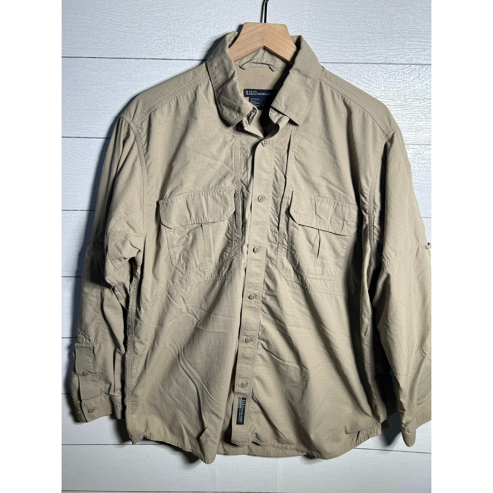 5.11 Tactical Series Long Sleeve Shirt Mens Large Beige Tan Ripstop READ AS IS